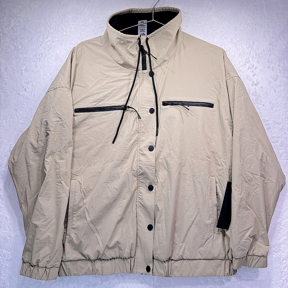 Mono B Khaki Tan Bomber Jacket Fleece Lined All Weather Funnel Neck Pockets NEW